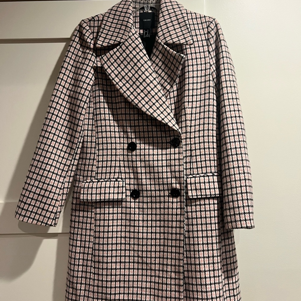 Pink and Black Checked Pea Coat New without tags